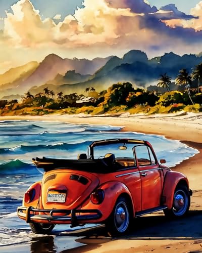 WANMIU Malen nach Zahlen Erwachsene Käfer am Strand DIY Malen nach Zahlen Kits auf Leinwand Acrylmalerei mit Pinseln Leinwand Geschenke Kunsthandwerk 40 x 50 cm(rahmenlos) von WANMIU