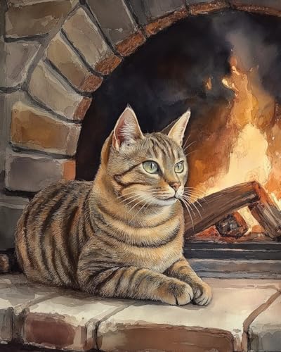 WANMIU Malen nach Zahlen Erwachsene Katze am Feuer Paint by Numbers Adult DIY Handgemalt Ölgemälde Mit 3 - Pinseln und Acrylfarbe knitterfreie leinwand Kit - 40 X 50 CM von WANMIU