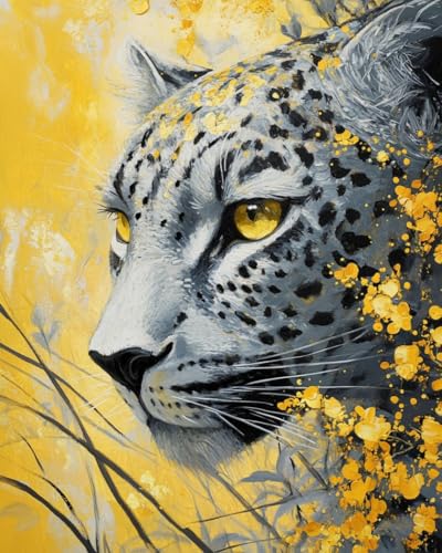 WANMIU Malen nach Zahlen Erwachsene Leopard und Blumen-1 Paint by Numbers Adult DIY Handgemalt Ölgemälde Mit 3 - Pinseln und Acrylfarbe knitterfreie leinwand Kit - 40 X 50 CM von WANMIU