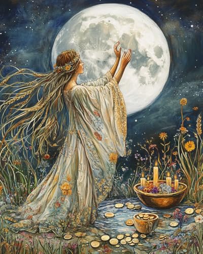 WANMIU Malen nach Zahlen Erwachsene Mond und Mädchen DIY Malen nach Zahlen Kits auf Leinwand Acrylmalerei mit Pinseln Leinwand Geschenke Kunsthandwerk 40 x 50 cm(rahmenlos) von WANMIU