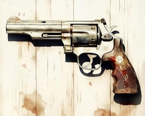 WANMIU Malen nach Zahlen Erwachsene Revolver auf Holzbrett DIY Malen nach Zahlen Kits auf Leinwand Acrylmalerei mit Pinseln Leinwand Geschenke Kunsthandwerk 40 x 50 cm(rahmenlos) von WANMIU