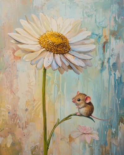 WANMIU Malen nach Zahlen Erwachsene Süße Maus unter Blumen DIY Malen nach Zahlen Kits auf Leinwand Acrylmalerei mit Pinseln Leinwand Geschenke Kunsthandwerk 40 x 50 cm(rahmenlos) von WANMIU