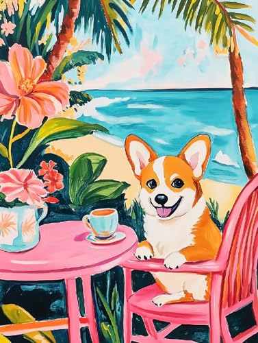 WANMIU Malen nach Zahlen Erwachsene Teezeit am Strand Paint by Numbers Adult DIY Handgemalt Ölgemälde Mit 3 - Pinseln und Acrylfarbe knitterfreie leinwand Kit - 40 X 50 CM von WANMIU
