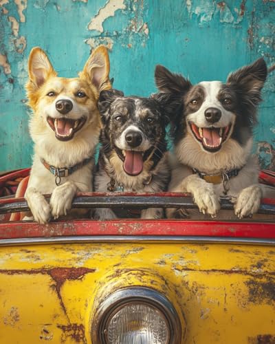 WANMIU Malen nach Zahlen Erwachsene Tierhund im Auto-2 DIY Malen nach Zahlen Kits auf Leinwand Acrylmalerei mit Pinseln Leinwand Geschenke Kunsthandwerk 40 x 50 cm(rahmenlos) von WANMIU