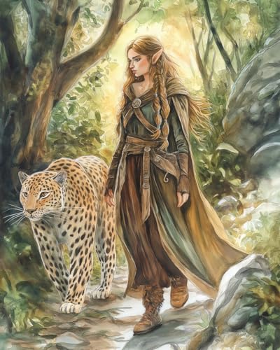 WANMIU Malen nach Zahlen Erwachsene Waldelfen und Leoparden Paint by Numbers Adult DIY Handgemalt Ölgemälde Mit 3 - Pinseln und Acrylfarbe knitterfreie leinwand Kit - 40 X 50 CM von WANMIU