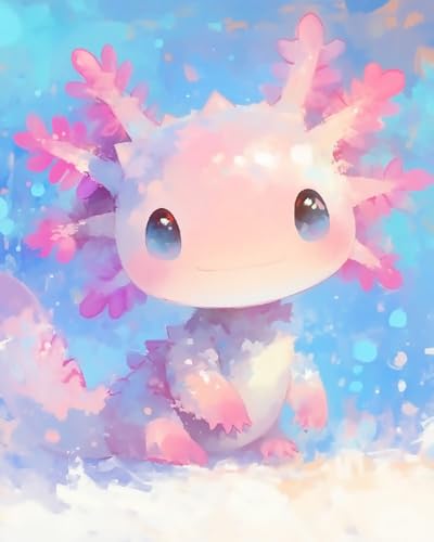 WANMIU Malen nach Zahlen Erwachsene Zuckerwatte-Axolotl Paint by Numbers Adult DIY Handgemalt Ölgemälde Mit 3 - Pinseln und Acrylfarbe knitterfreie leinwand Kit - 40 X 50 CM von WANMIU