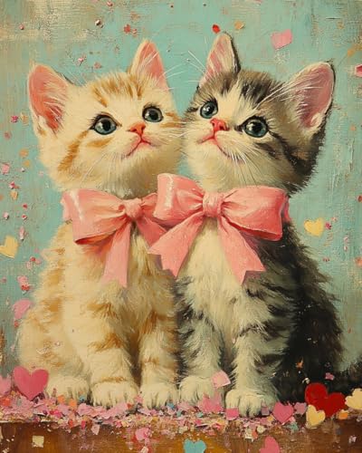 WANMIU Malen nach Zahlen Erwachsene Zwei Katzen mit Fliegen Paint by Numbers Adult DIY Handgemalt Ölgemälde Mit 3 - Pinseln und Acrylfarbe knitterfreie leinwand Kit - 40 X 50 CM von WANMIU