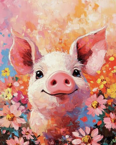 WANMIU Malen nach Zahlen Ferkel und Blumen Kits für Anfänger Erwachsene DIY Art Decor Handgemalte Malerei nach Zahlen Kreatives Geschenk Home Decoration 16x20 Zoll von WANMIU