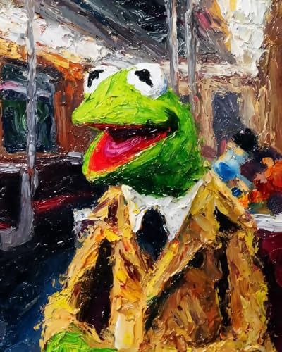 WANMIU Malen nach Zahlen Kermit in der U-Bahn Kits für Anfänger Erwachsene DIY Art Decor Handgemalte Malerei nach Zahlen Kreatives Geschenk Home Decoration 16x20 Zoll von WANMIU