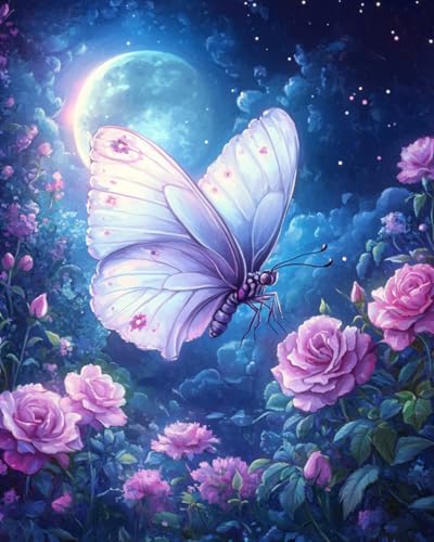 WANMIU Malen nach Zahlen Kits Erwachsene und Kinder Blumen und Schmetterlinge unter dem Mond-2 DIY Ölgemälde Digitale Leinwand Wandkunst Home Decoration - 40x50CM WANMIU Malen nach Zahlen Kits Erwachsene und Kinder Blumen und Schmetterlinge unter dem Mond-2 DIY Ölgemälde Digitale Leinwand Wandkunst Home Decoration - 40x50CM von WANMIU