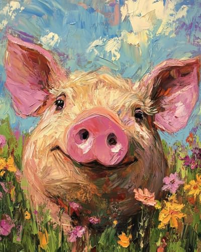 WANMIU Malen nach Zahlen Kits Erwachsene und Kinder Schweine in den Blumen (2) DIY Ölgemälde Digitale Leinwand Wandkunst Home Decoration - 40x50CM von WANMIU