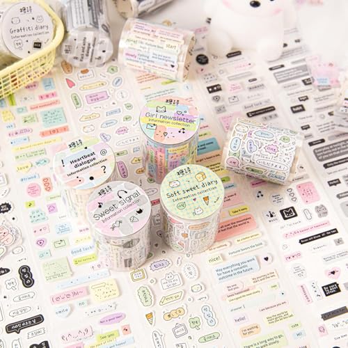 WANSHI 6 pcs Decorative Adhesive Tapes Cartoon Frame PET Tape Great for Bullet Journal Supplies, Arts, Scrapbook, DIY Crafts, Planners (C) von WANSHI