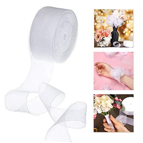 WANTOUTH Organza Bänder Weiß Geschenkband Organza Band Tüllband 40mm*50Yard Organzaband Schimmernd Schleifenband Hochzeit Dekoband für Hochzeitsdekoration, Geschenk DIY, Party-Dekorationen von WANTOUTH