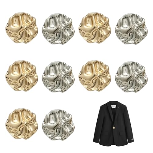 10 Stücke Metallknöpfe,Unregelmäßige Knöpfe Gold,Modische Trenchcoatknöpfe,Goldene Tasten zum Annähen,Kleidungszubehör,Kreative Dekorative Legierung Button für Mäntel Damenpullover Beinausschnitt Coat von WANTUSHUI