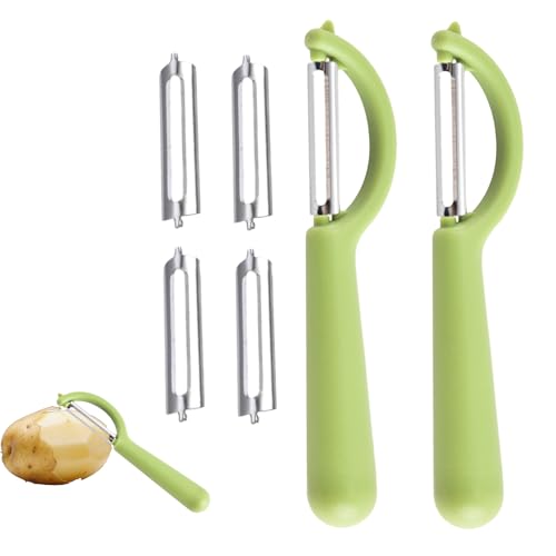 2 Stück Edelstahl Gemüseschäler Set mit 4 Ersatzklingen-Universalschäler Kompatibel mit Tupperware, WMF, Fackelmann,Solingen-Kartoffelschäler,Sparschäler, Obstschäler,Pendelschäler für Küche&Gemüse von WANTUSHUI