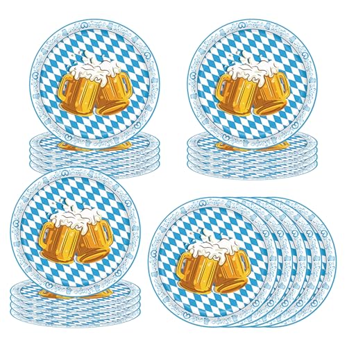 20 Stück Oktoberfest Pappteller Blau Weiß Set,Rund Oktoberfest Teller Pappe,Bayernraute Motiv Einweggeschirr Pappteller Bayrisch Oktoberfest für Partygeschirr Geschirr Grillparty Dekorationsteller(A) von WANTUSHUI