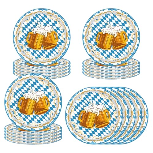 20 Stück Oktoberfest Pappteller Blau Weiß Set,Rund Oktoberfest Teller Pappe,Bayernraute Motiv Einweggeschirr Pappteller Bayrisch Oktoberfest für Partygeschirr Geschirr Grillparty Dekorationsteller(B) von WANTUSHUI