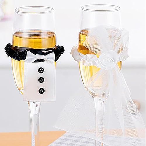 2Stück Hochzeitsdeko Champagnerglas,Mr&Mrs Deko Hochzeit Deko Sektglasüberzug Brautpaar Geschenke Sektgläser Hochzeitsgeschenk,Gläser Hochzeit für Braut Bräutigam Tischdeko JGA Verlobung Jubiläum von WANTUSHUI