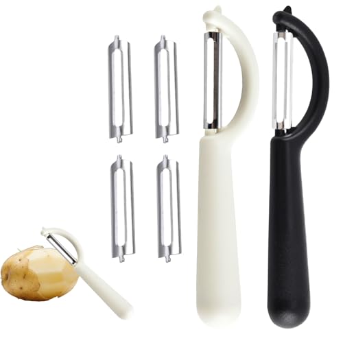 2er Set Schäler aus Edelstahl inkl. 4 Ersatzklingen – Kartoffel- & Gemüseschäler Kompatibel mit Tupper, Fackelmann, WMF, Rösle, Solingen – Sparschäler für Karotten, Gurken, Obst & Küche von WANTUSHUI