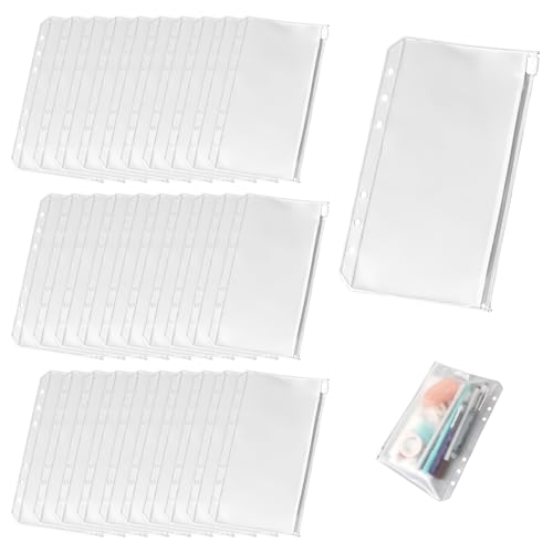 30 Stück Klarsichthüllen A6,Wasserdicht A6 Binder,PVC 6-Loch Reißverschluss Ordner,Budget Binder,Geld Budget Umschläge für Notebook-Planer Einlegeseiten Loseblattbeutel,Einlegeseiten Loseblattbeutel von WANTUSHUI
