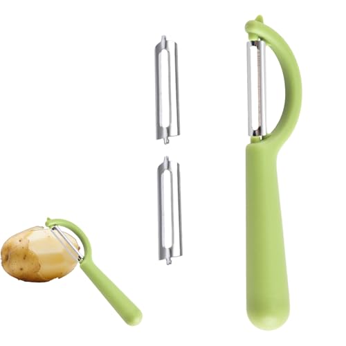 Gemüseschäler Set mit 1 Schäler & 2 Ersatzklingen – Universalschäler Kompatibel mit Tupperware, WMF, Fackelmann, Rösle– Kartoffelschäler Sparschäler aus Edelstahl für Küche & Gemüse von WANTUSHUI