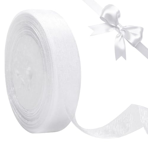 Geschenkband Weiß,Schleifenband Hochzeit,Transparentes Satinband Weiss,Chiffonband Deko Bänder für Hochzeitsdekoration und Geschenkverpackung,Blumenstrauß Binden Ribbon,Geschenkboxband (20mm×45m) von WANTUSHUI