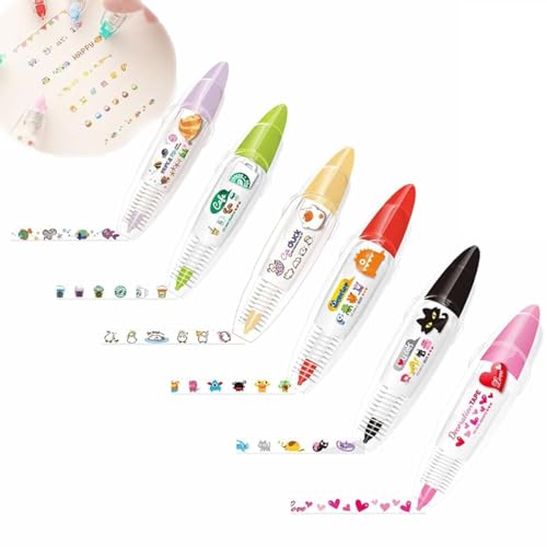 WANWEN Infinite Decorative Pens, DIY Cute Animals Press Type Decorative Pen, DIY Lace Decoration Tape Pen, Correction Tape Sticker (A) von WANWEN