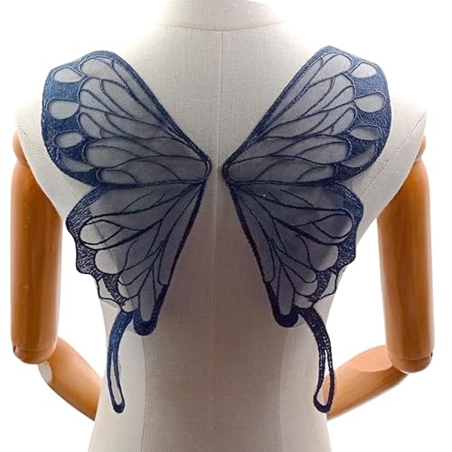 WANYI 1 Paar Spitze Applique Patch Stickerei Applikation Spitze Hinterer Kragen Schmetterlingskragen Corsage Schmetterling Applikationen zum Aufnähen für DIY Kleid Kleidung Zubehör（Blau 03） von WANYI