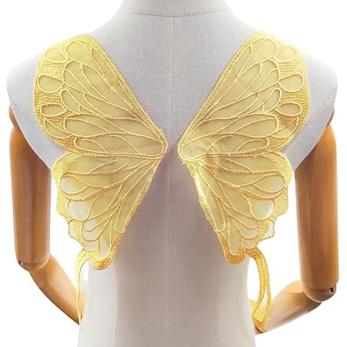 WANYI 1 Paar Spitze Applique Patch Stickerei Applikation Spitze Hinterer Kragen Schmetterlingskragen Corsage Schmetterling Applikationen zum Aufnähen für DIY Kleid Kleidung Zubehör（Gelb） von WANYI