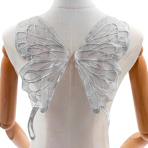 WANYI 1 Paar Spitze Applique Patch Stickerei Applikation Spitze Hinterer Kragen Schmetterlingskragen Corsage Schmetterling Applikationen zum Aufnähen für DIY Kleid Kleidung Zubehör（Grau） von WANYI