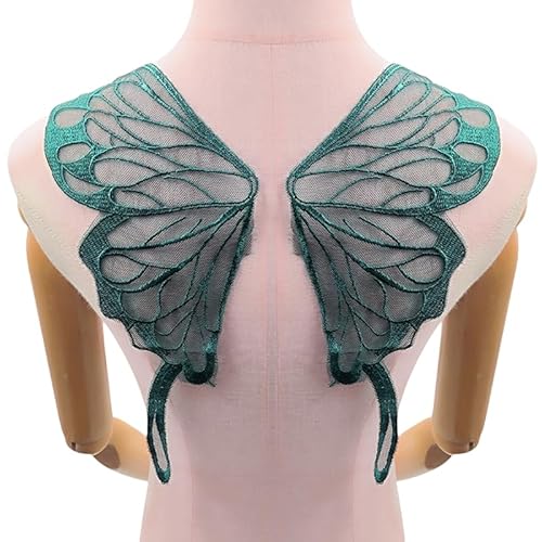 WANYI 1 Paar Spitze Applique Patch Stickerei Applikation Spitze Hinterer Kragen Schmetterlingskragen Corsage Schmetterling Applikationen zum Aufnähen für DIY Kleid Kleidung Zubehör（Grün 02） von WANYI