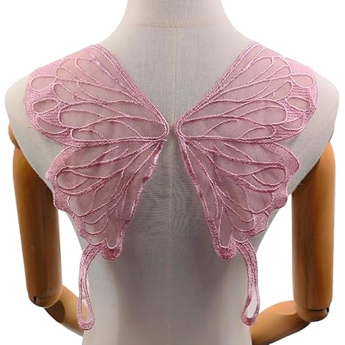 WANYI 1 Paar Spitze Applique Patch Stickerei Applikation Spitze Hinterer Kragen Schmetterlingskragen Corsage Schmetterling Applikationen zum Aufnähen für DIY Kleid Kleidung Zubehör（Rosa 02） von WANYI