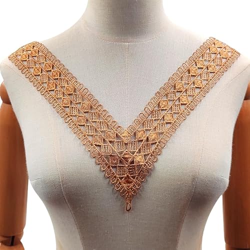 WANYI 1 Stück Spitze Kragen Applikation Spitzenkragen Damen Applique Patch Stickerei Halskragen Vintage Hohle Ausschnitt Einsatzkragen für Nähen DIY Handwerk Kleidung Zubehör（Gold） von WANYI