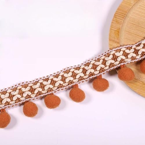 WANYI 1 Yard 12mm Pompom Borte zum Nähen, Bommelborte Fransenborte mit Pom Poms Dekoband Quastenborte für DIY Schals, Kleidung, Tischdecken, Vorhänge, Sofa(Curry) von WANYI