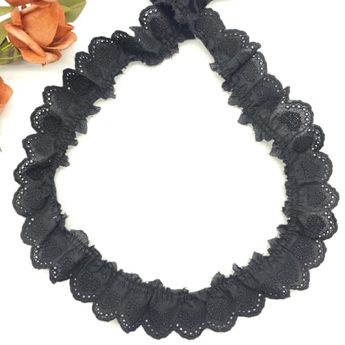 WANYI 1 Yard Baumwolle Spitzenband Vintage Spitzenband Weiß Rüschen Spitzenstoff Spitzenbesatz DIY Spitzenborte Zierband zum Nähen fur Nähen Kleider Tasche Vorhänge Tischtuchspitzen(4cm-Schwarz) von WANYI