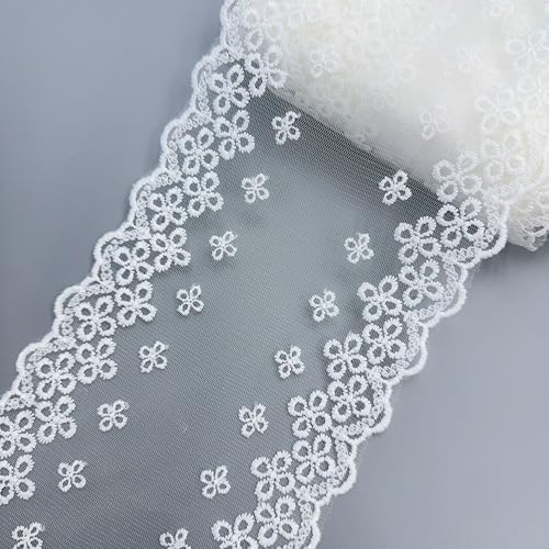 WANYI 1 Yard Vintage Spitzenband Weiß Spitzenborte 15CM Breit Milchseide Netz Dekoband Zierband mit Doppelseitig Muster für Nähen DIY Haarschmuck Schleife von WANYI