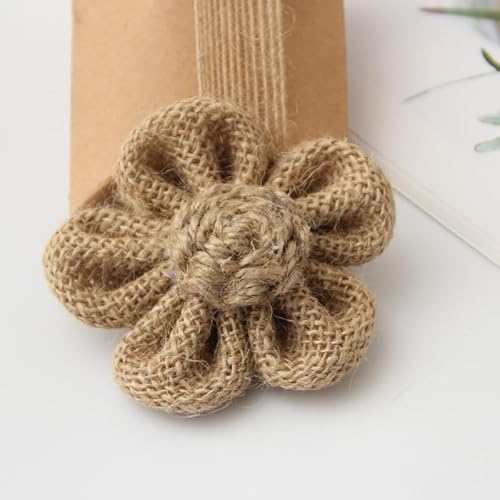 WANYI 10 Stück Jute Blumen Schleifen Deko Handgefertigte Sackleinen Blumen 8CM Leinenblume für Hochzeit, Weihnachtsdekoration, Basteln Kleidung Accessoires(8cm-02) von WANYI