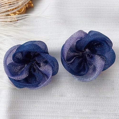 WANYI 10 Stück Organza Blumen Applikation Patches Ansteckblume Stoffblumen zum Aufnähen Zweifarbige Organza Blume Applique Künstliche Blumen Deko für DIY Kleidung Haarschmuck Taschen(Dunkelblau) von WANYI