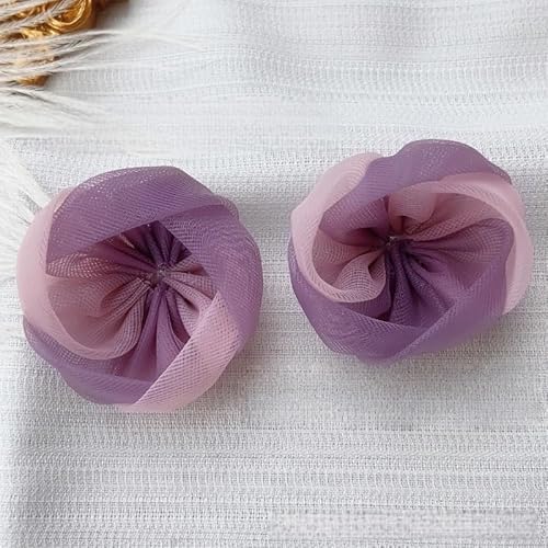 WANYI 10 Stück Organza Blumen Applikation Patches Ansteckblume Stoffblumen zum Aufnähen Zweifarbige Organza Blume Applique Künstliche Blumen Deko für DIY Kleidung Haarschmuck Taschen(Rosa 01) von WANYI