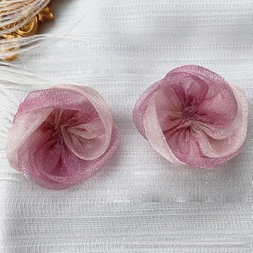 WANYI 10 Stück Organza Blumen Applikation Patches Ansteckblume Stoffblumen zum Aufnähen Zweifarbige Organza Blume Applique Künstliche Blumen Deko für DIY Kleidung Haarschmuck Taschen(Rosa 02) von WANYI
