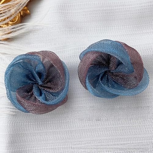 WANYI 10 Stück Organza Blumen Applikation Patches Ansteckblume Stoffblumen zum Aufnähen Zweifarbige Organza Blume Applique Künstliche Blumen Deko für DIY Kleidung Haarschmuck Taschen(blau+lila) von WANYI
