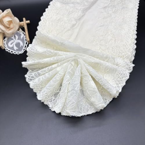 WANYI 10 Yard 18cm Breite Spitzenband Weiß Spitzenborte, Milchseide Spitzenbordüre Stickerei Zierband Dekoband Spitze-Borten für Kleidung Nähen, Handwerk Dessous von WANYI