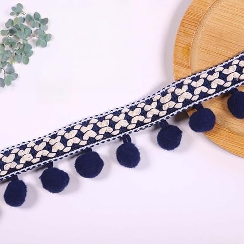 WANYI 10 Yards 12mm Pompom Borte zum Nähen, Bommelborte Fransenborte mit Pom Poms Dekoband Quastenborte für DIY Schals, Kleidung, Tischdecken, Vorhänge, Sofa(Marineblau) von WANYI