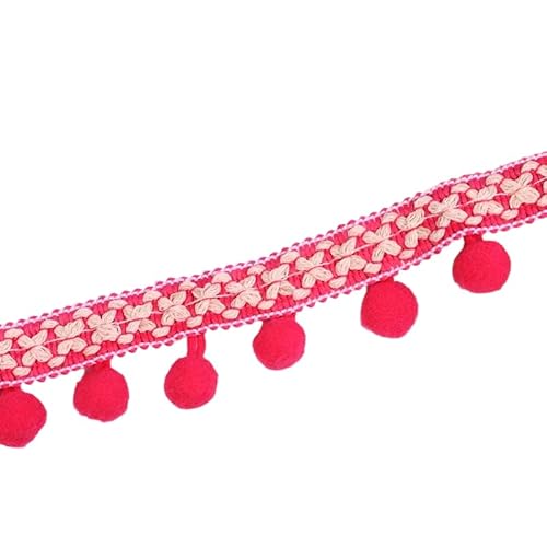 WANYI 10 Yards 12mm Pompom Borte zum Nähen, Bommelborte Fransenborte mit Pom Poms Dekoband Quastenborte für DIY Schals, Kleidung, Tischdecken, Vorhänge, Sofa(Rose rot) von WANYI