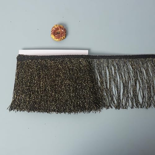 WANYI 10 Yards 20cm Breite Fransenborte Pailletten Fransen Quaste Seide Quastenborte Fransenbesatz Fransenband Tanzfransen Nähzubehör für Lateinisches Tanzkleid, Bühnenkleidung, Apparel(schwarz+gold) WANYI 10 Yards 20cm Breite Fransenborte Pailletten Fransen Quaste Seide Quastenborte Fransenbesatz Fransenband Tanzfransen Nähzubehör für Lateinisches Tanzkleid, Bühnenkleidung, Apparel(schwarz+gold) von WANYI
