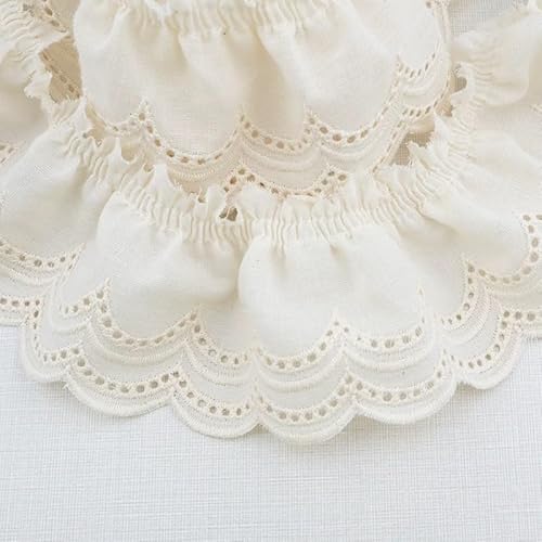 WANYI 10 Yards 6CM Breit Baumwolle Spitzenband Beige Spitzenborte Vintage Stickere Dekoband Zierband Rüschen Spitzenstoff für Kleidung,Kragen, Sofa(A01) von WANYI