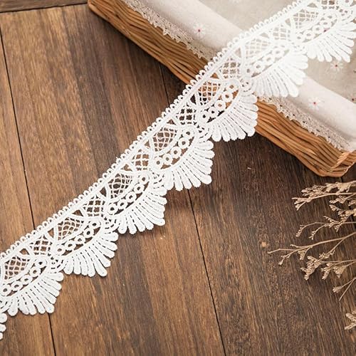 WANYI 10 Yards 6cm Breit Spitzenband Weiß Spitzenborte Milchseide Stickerei Spitzenstoff Dekoband Vintage Spitzenbordüre für DIY Vorhang Tischdecke Geschenkband(Weiß) von WANYI
