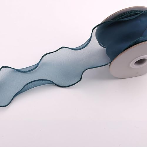 WANYI 10 Yards Organzaband Geschenkband Breit 6CM Schleifenband Wellen Dekoband Bänder für Geschenkverpackung, Schleifen, Hochzeitsdekoration(Dunkelblau) von WANYI