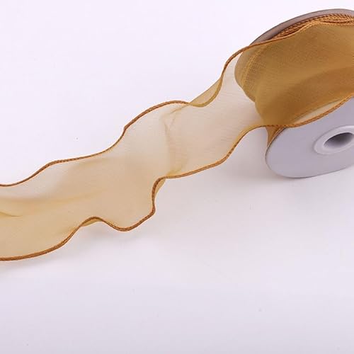 WANYI 10 Yards Organzaband Geschenkband Breit 6CM Schleifenband Wellen Dekoband Bänder für Geschenkverpackung, Schleifen, Hochzeitsdekoration(Hellcurry) von WANYI