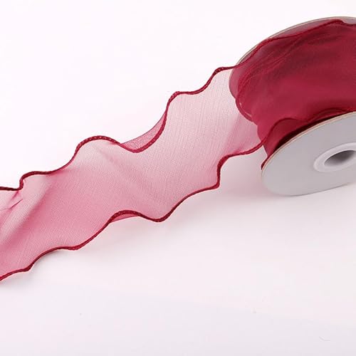 WANYI 10 Yards Organzaband Geschenkband Breit 6CM Schleifenband Wellen Dekoband Bänder für Geschenkverpackung, Schleifen, Hochzeitsdekoration(J Rot) von WANYI